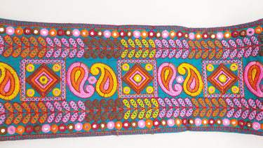 Blue Art Silk Fabric Trim, Paisley Embroidered Trim, Trim By The Yard